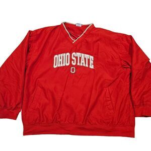 Ohio State Buckeyes OSU NCAA V-Neck Red Gray Long Sleeve Pullover Size XL